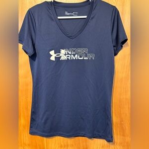 Under Armour Navy V-Neck Short Sleeve Logo Tee with White Accent